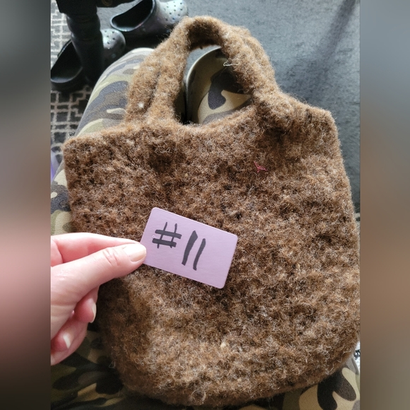 Handcrafted brown felted Wool bag has a flower applique not yet attache - Picture 6 of 6